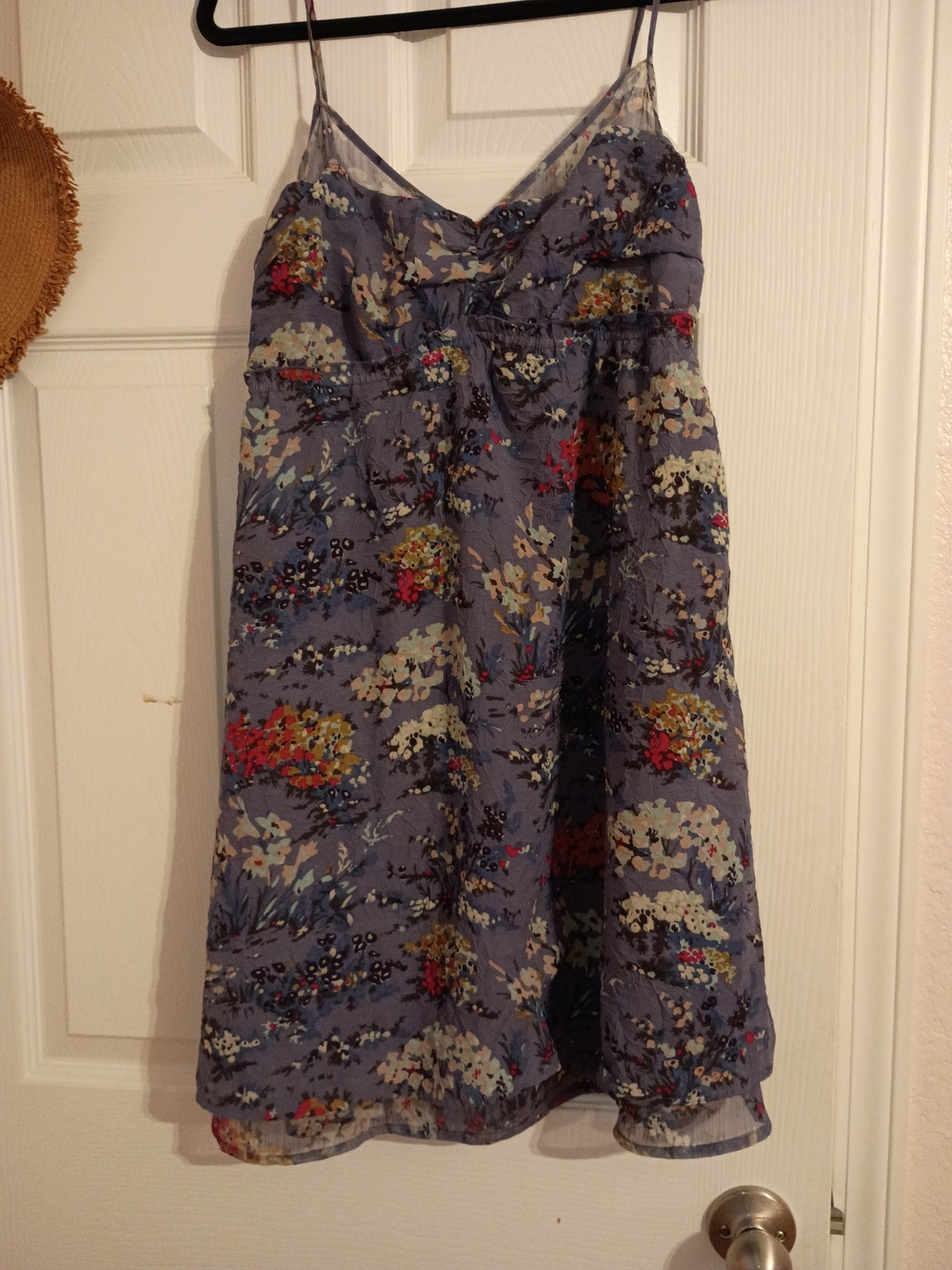Floral Spaghetti-Strap Skirt in Dusky Blue
